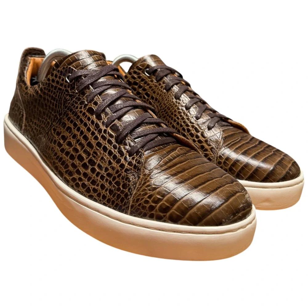 DONALD PLINER Alan Men's 10.5 Sport Sneaker Brown Croc Embossed Casual Shoe